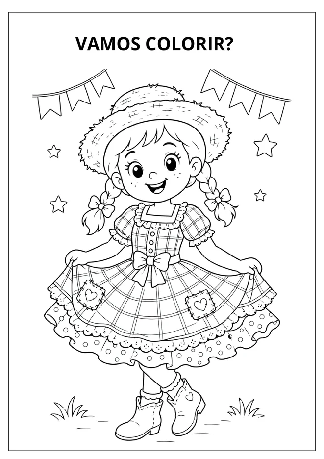 Desenho menina caipira para imprimir e colorir - educação infantil (página 1)